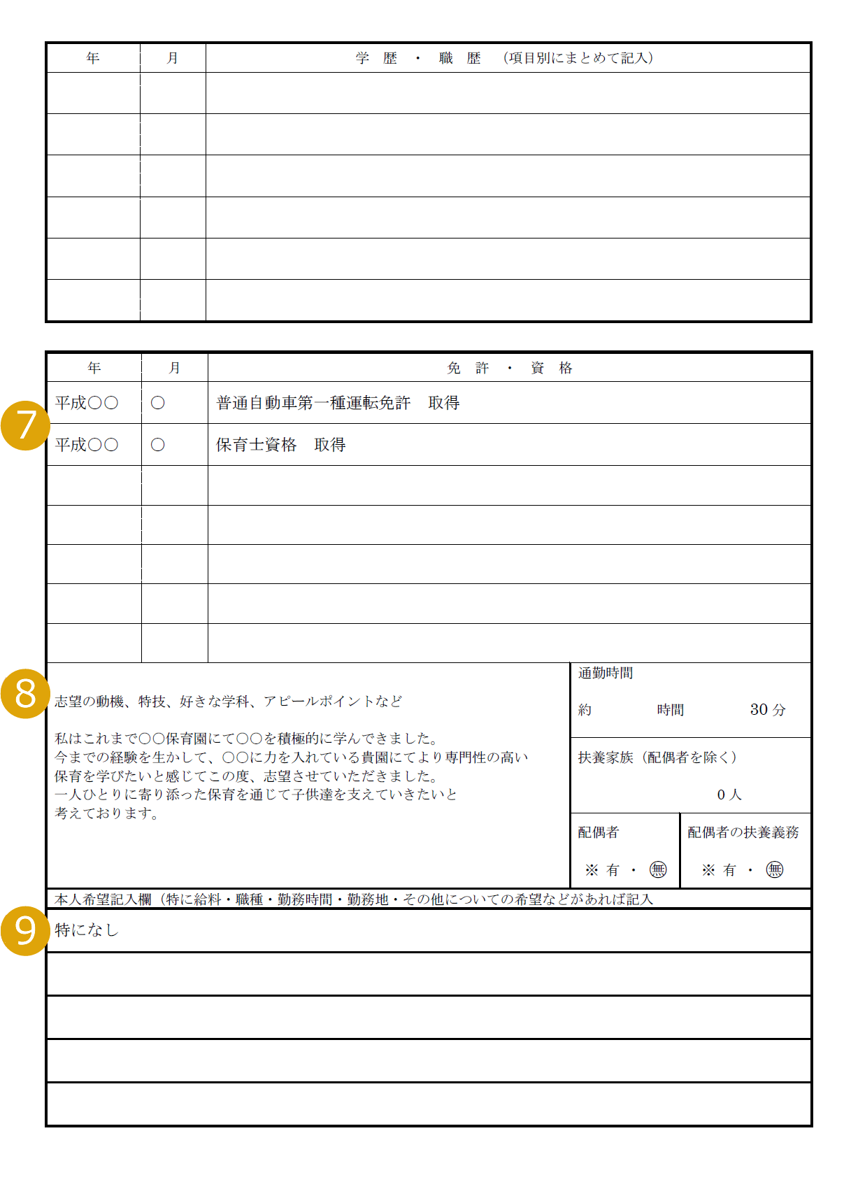 履歴書記入例